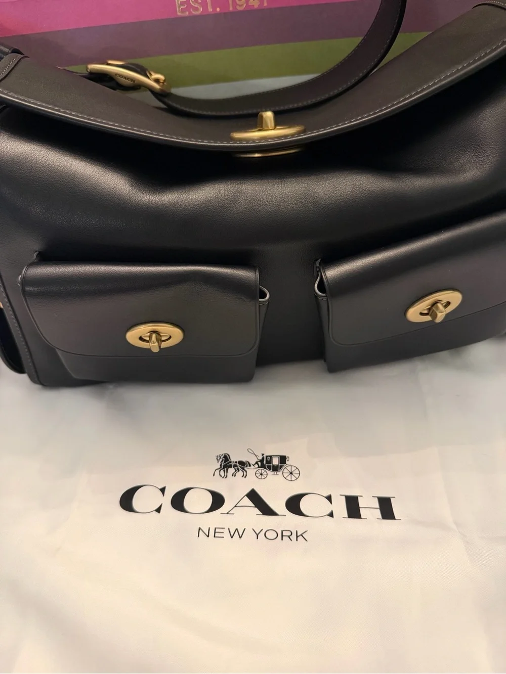 NWT Coach Haversack CDZ12 Black Leather Brass Shoulder Bag, Bleecker Archive - Picture 8 of 10